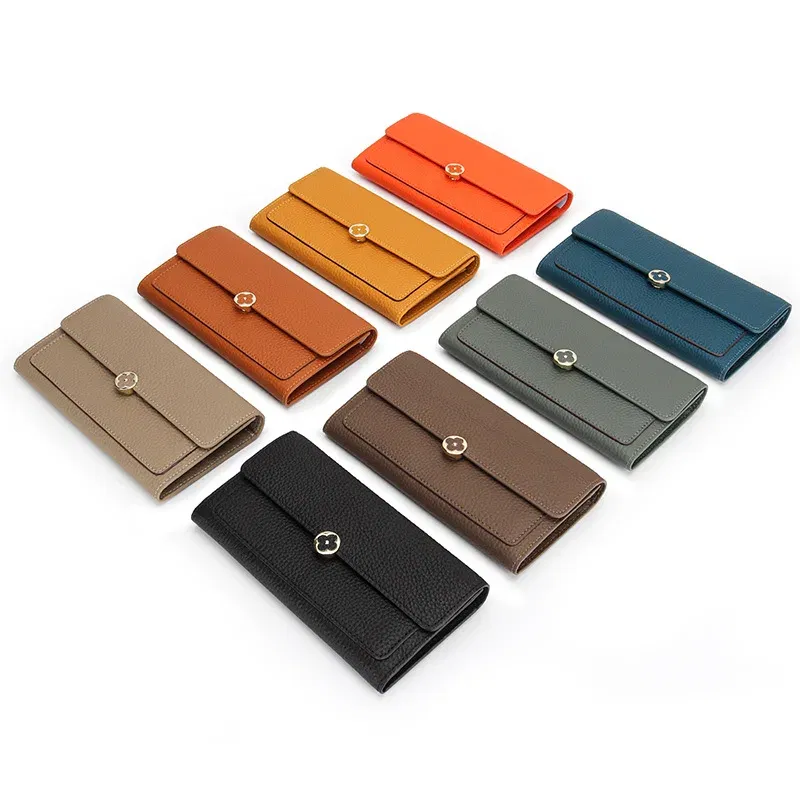 Color: Khaki - Women's Wallet 2025 New Full Leather Long Wallet Cross-border First Layer Cowhide Women's Long Clip Leather Clutch Pouch