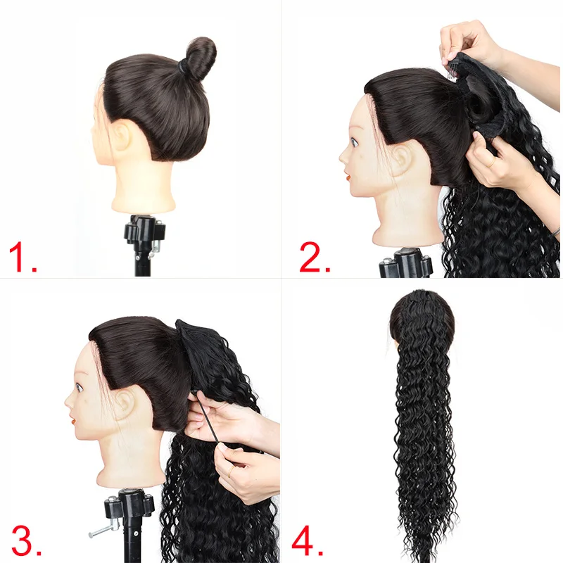 Color: 4/27HL - Synthetic Long 22Inch Kinky Curly Ponytail Extensions Clip in Drawstring Ponytail Wig Afro Pony Tail Women Hairpiece