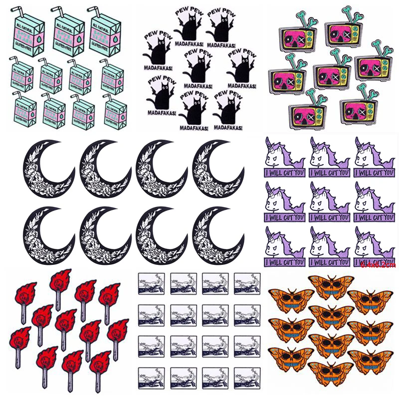 Color: Transparent - Prajna 10PCS Wholesale Cartoon Animal Embroidered Patches For Clothing Thermoadhesive Patches On Clothes Letter Applique Sticker