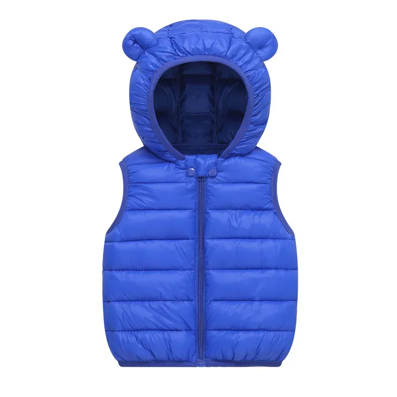 Color: Blue, Kid Size: 2T - Baby Boys Girl Warm Down Vest Toddler Cotton Waistcoat Children Autumn and Winter Clothes Kids Hooded Jackets 1-6 Years Old