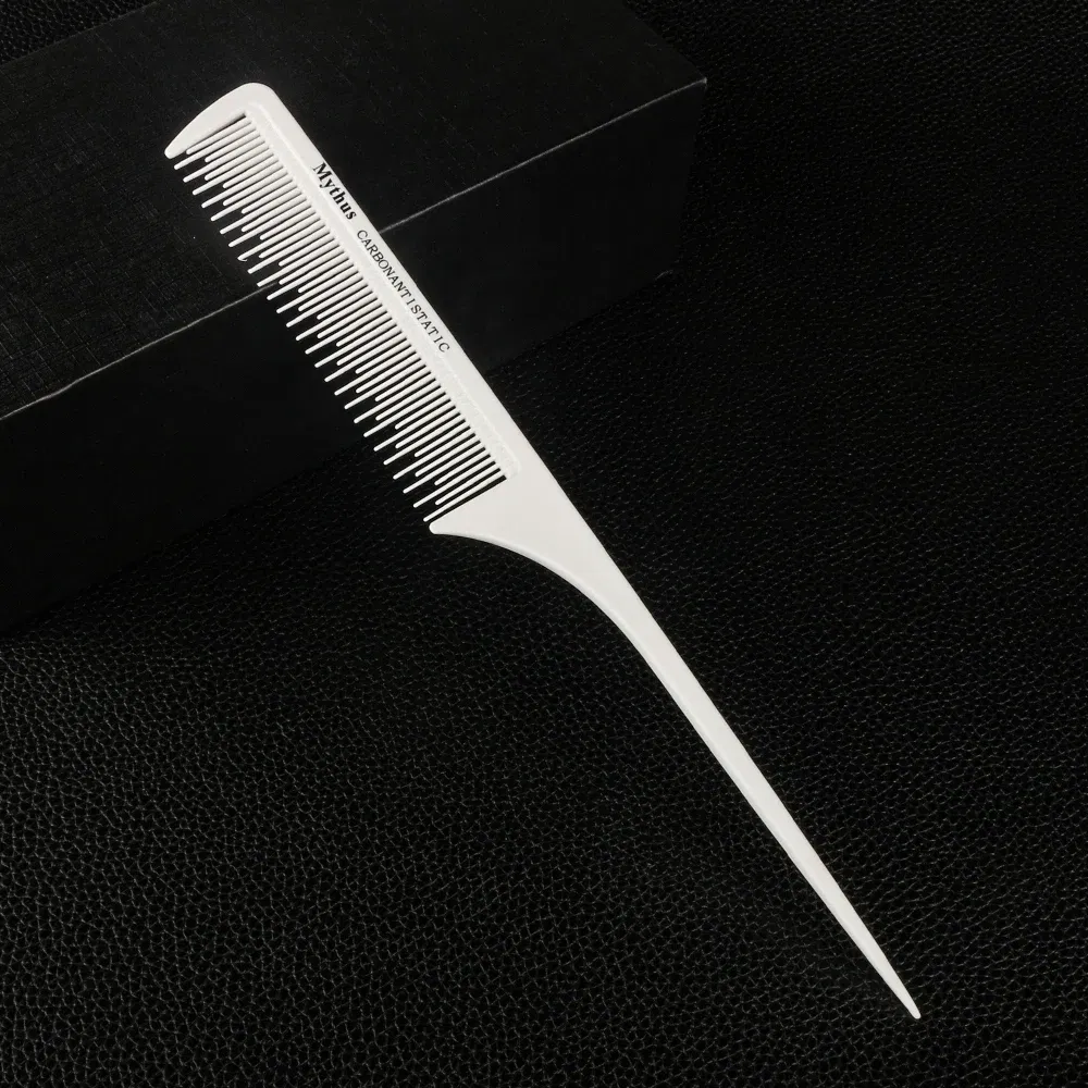 Color: GRAY - Mythus Hairdressing Carbon Comb For Haircut Barber Anti Static White Rat Tail Comb Beauty Professional Hair Styling Tools Comb