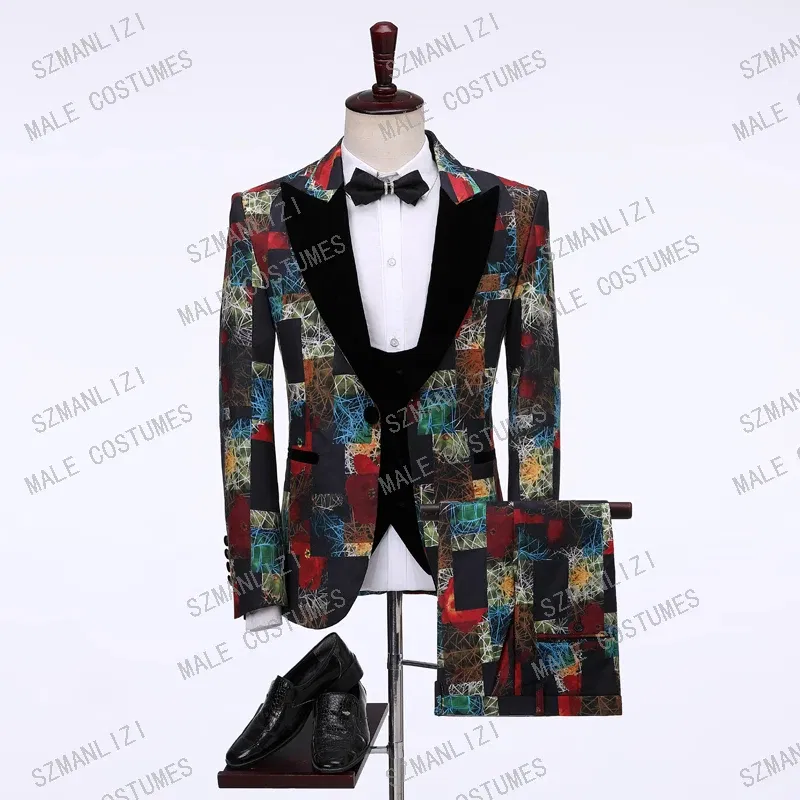 Color: army green, Size: XXL - SZMANLIZI 2022 Latest Designs Black Floral Party Blazer Men Suits Costume Homme Groom Tuxedos Wedding Terno Masculino 3 Pieces