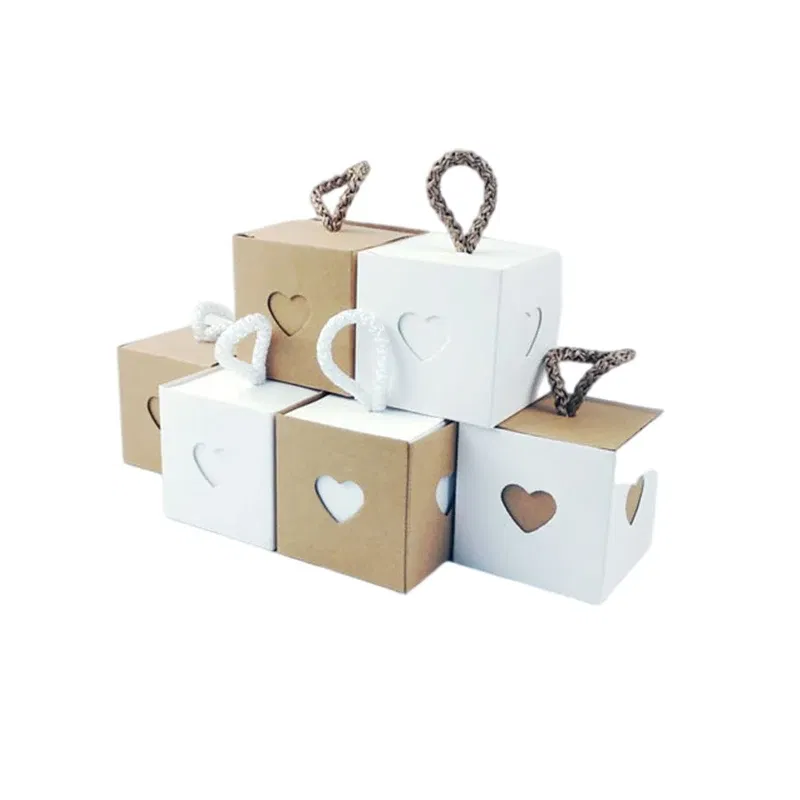 Color: Olive, Gift Box Size: 5x5x5cm, Ships From: CHINA, Gift Bag Size: 9x14cm - 25/50Pcs Kraft Paper Gift Box Square Heart Wedding Favor Candy Box With Rope Hand Packaging Bags Wedding Birthday Party Supplies