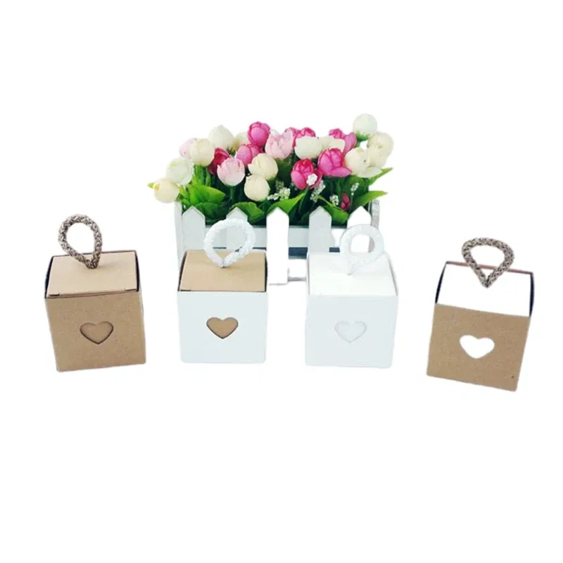 Color: Olive, Gift Box Size: 5x5x5cm, Ships From: CHINA, Gift Bag Size: 9x14cm - 25/50Pcs Kraft Paper Gift Box Square Heart Wedding Favor Candy Box With Rope Hand Packaging Bags Wedding Birthday Party Supplies