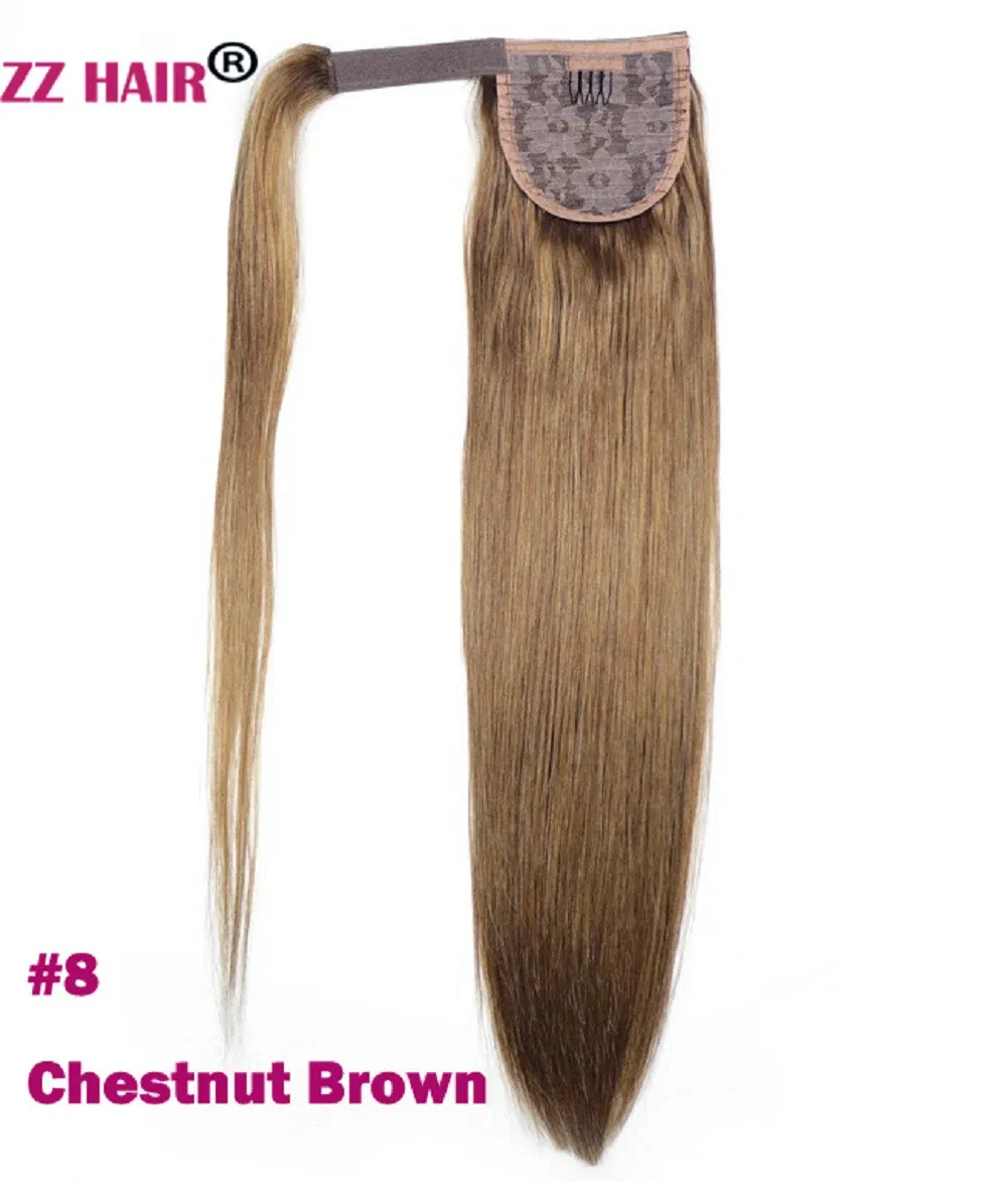 Color: #8, Life Span: 6 Months With Proper Care, Stretched Length: 22INCHES, Longest Hair Proportion: 35%-45% - ZZHAIR 100% Human Hair Extensions 16"-28" Machine Made Remy Magic Wrap Around Ponytail 60g-120g Clip In Horsetail Stragiht