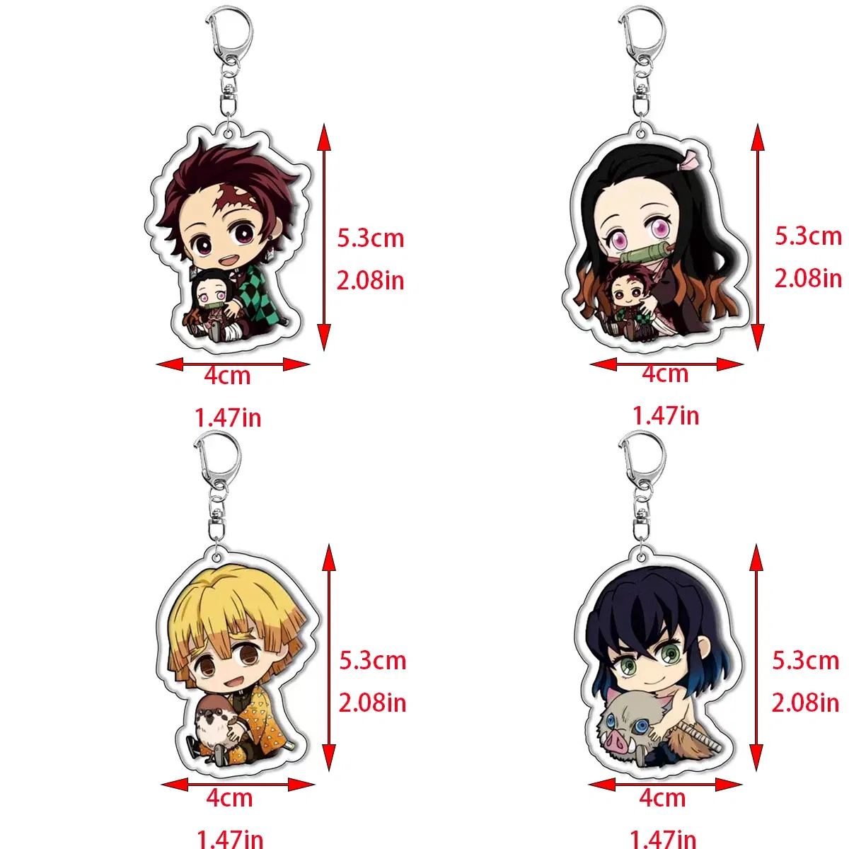Color: green - 16pcs/set Anime Keychains Keychain Demon Slayer Kimetsu No Yaiba Acrylic Key Ring Cute Funny Cartoon for Friends wholesale