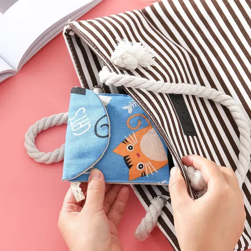 Color: Brown - Portable Women Cosmetic Organizer Sanitary Napkin Storage Bag Girls Ladies Cute Coin Card Sanitary Pad Pouch Small Cosmetic Bag