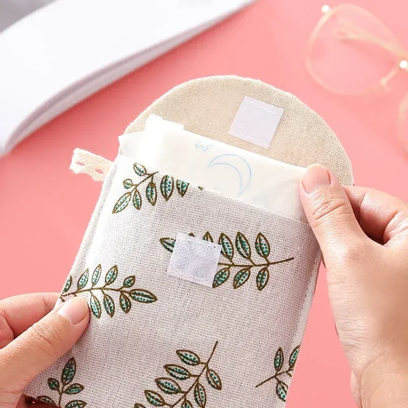 Color: Brown - Portable Women Cosmetic Organizer Sanitary Napkin Storage Bag Girls Ladies Cute Coin Card Sanitary Pad Pouch Small Cosmetic Bag