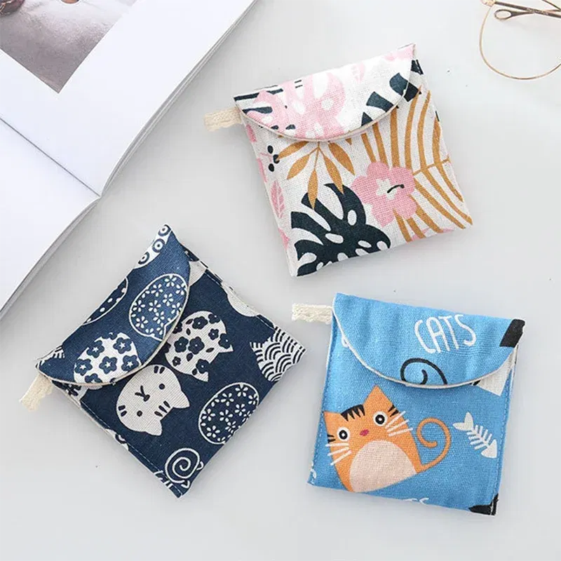 Color: Brown - Portable Women Cosmetic Organizer Sanitary Napkin Storage Bag Girls Ladies Cute Coin Card Sanitary Pad Pouch Small Cosmetic Bag