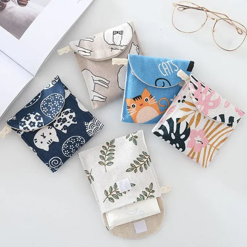 Color: Brown - Portable Women Cosmetic Organizer Sanitary Napkin Storage Bag Girls Ladies Cute Coin Card Sanitary Pad Pouch Small Cosmetic Bag