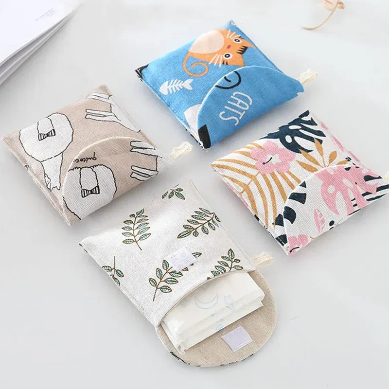 Color: Brown - Portable Women Cosmetic Organizer Sanitary Napkin Storage Bag Girls Ladies Cute Coin Card Sanitary Pad Pouch Small Cosmetic Bag