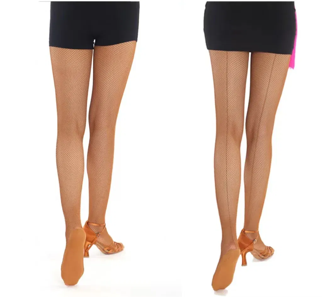 Color: Black, Size: L - Professional Hard Mesh Tights Latin Dance Fishnet Stockings Competition Special Pantyhose Sole Non Slip Bone Line Oxford Socks