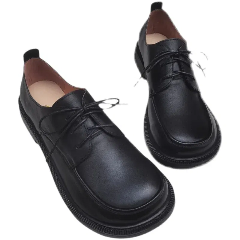 Color: Brown, Shoe Size: 9.5 - Careaymade-Genuine leather big head wide version men's English lace up leather shoes business leisure original single shoes