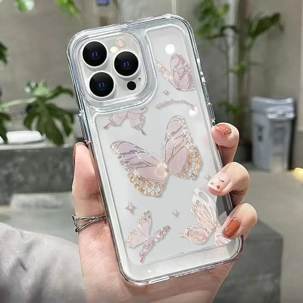 Color: Clear, Material: Nylon - Simple Space Transparent Anti-fall Phone Case For iPhone 15 11 14 13 12 Pro Max Plus Silicone Protect Flower Butterfly Cover