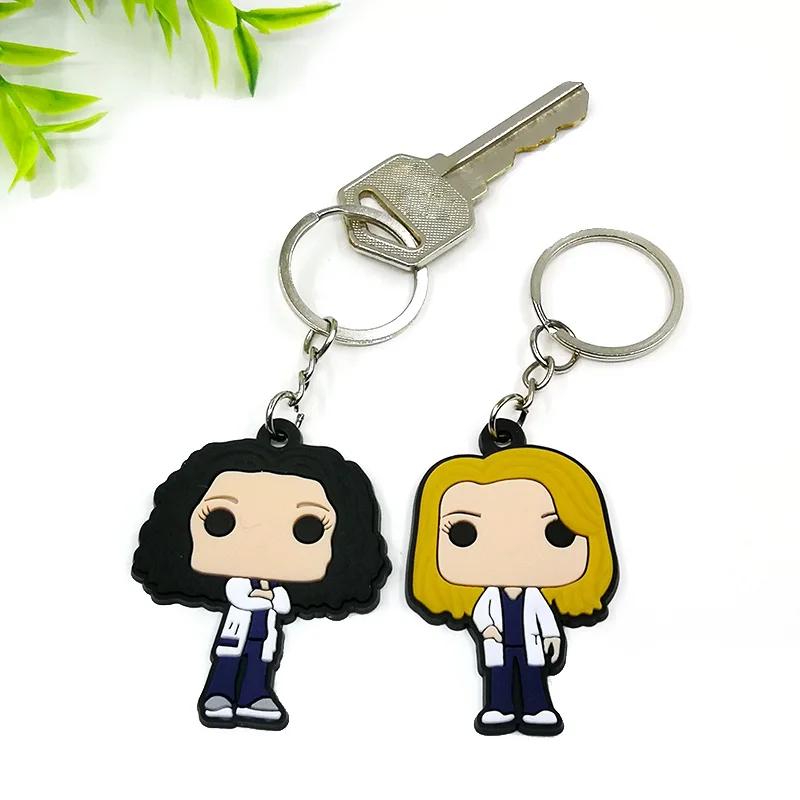 Color: black - 1PCS PVC Rubber Key Ring Classic Anime Figure Mold Doctor Shape Petty Mini Key Holder Accessories Charms Fit Kid Gift Trinkets