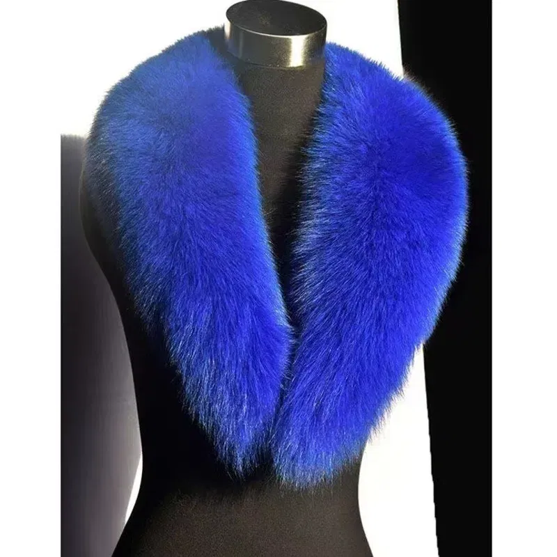 Color: Gold, Size: L - Winter Real Fox Fur Collar Woman Furry Natural Raccoon Fur Scarf Shawls Luxury Neck Warmer Wraps For Coat Fur Scarves Large Size