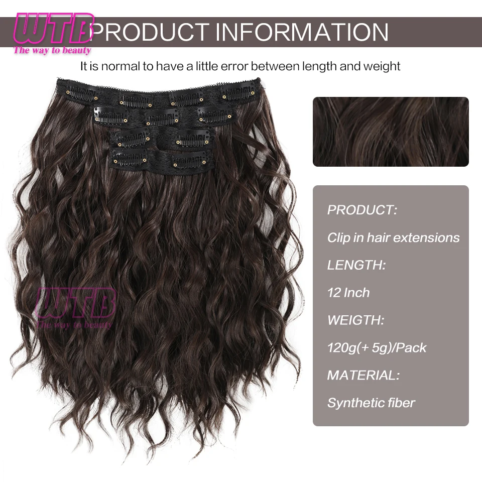 Color: #144 - Synthetic Heat Resistant Hair Extensions Multi Color Clip-in Body Wave 12inch 4 PCS Double Weft for Women Girl Daily Party Use