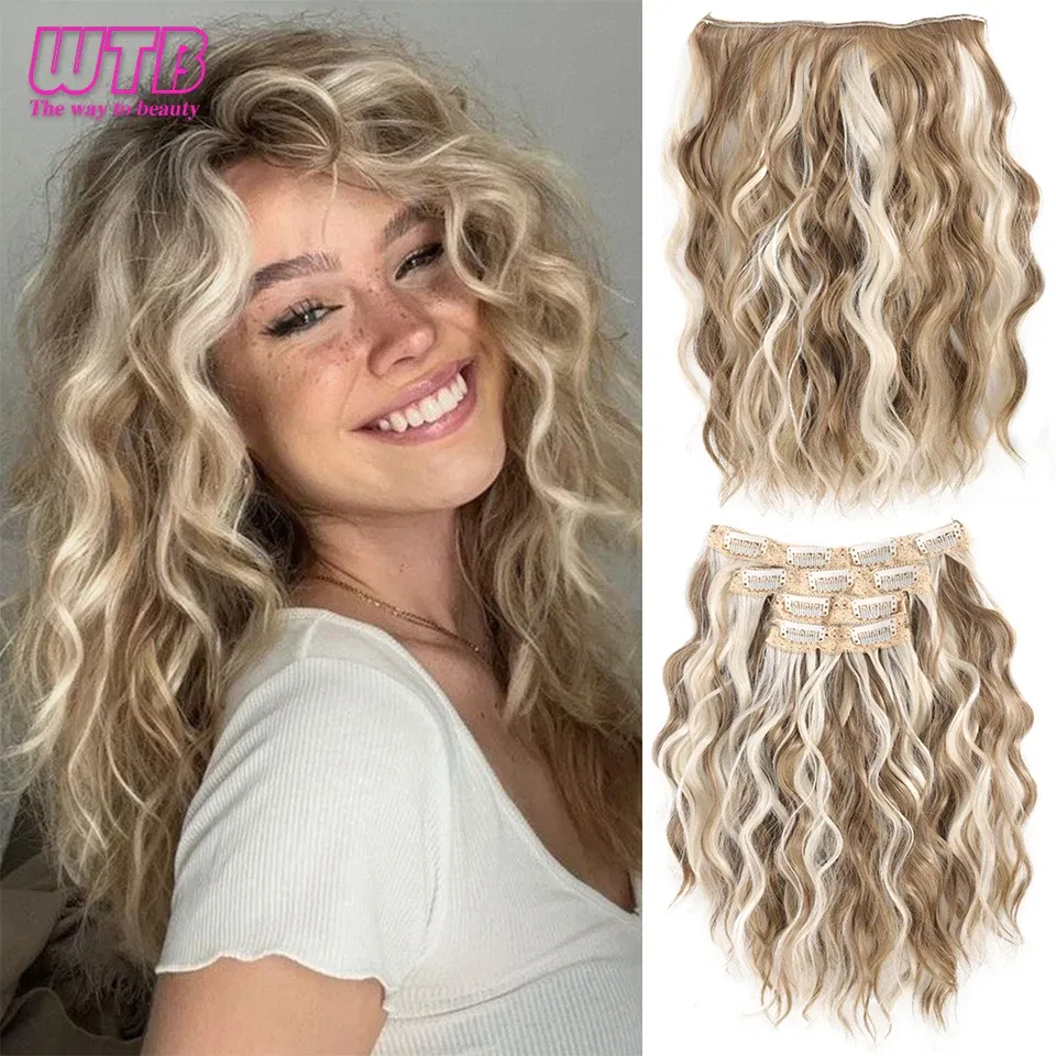 Color: #144 - Synthetic Heat Resistant Hair Extensions Multi Color Clip-in Body Wave 12inch 4 PCS Double Weft for Women Girl Daily Party Use