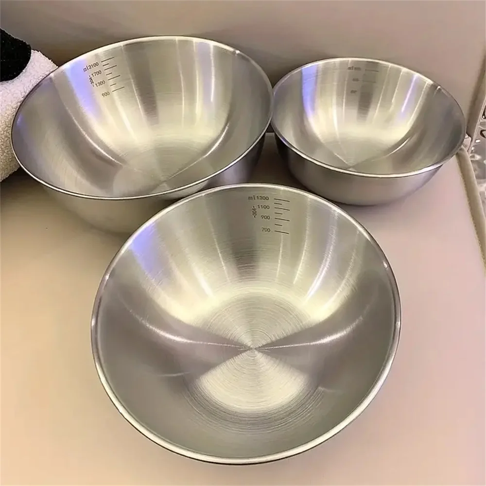 Color: Brown - 1-3 Stainless Steel Bowl Set with Scale for Cooking Baking Food Storage Large Capacity Mixing Bowls for Home Kitchen Essentials