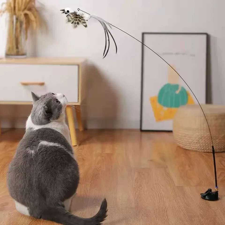 Color: Silver, Ships From: CHINA - Simulation Bird Interactive Funny Cat Stick Toy Furry Feather Bird With Bell Sucker Cat Stick Toy Kitten Playing Pet Accessories