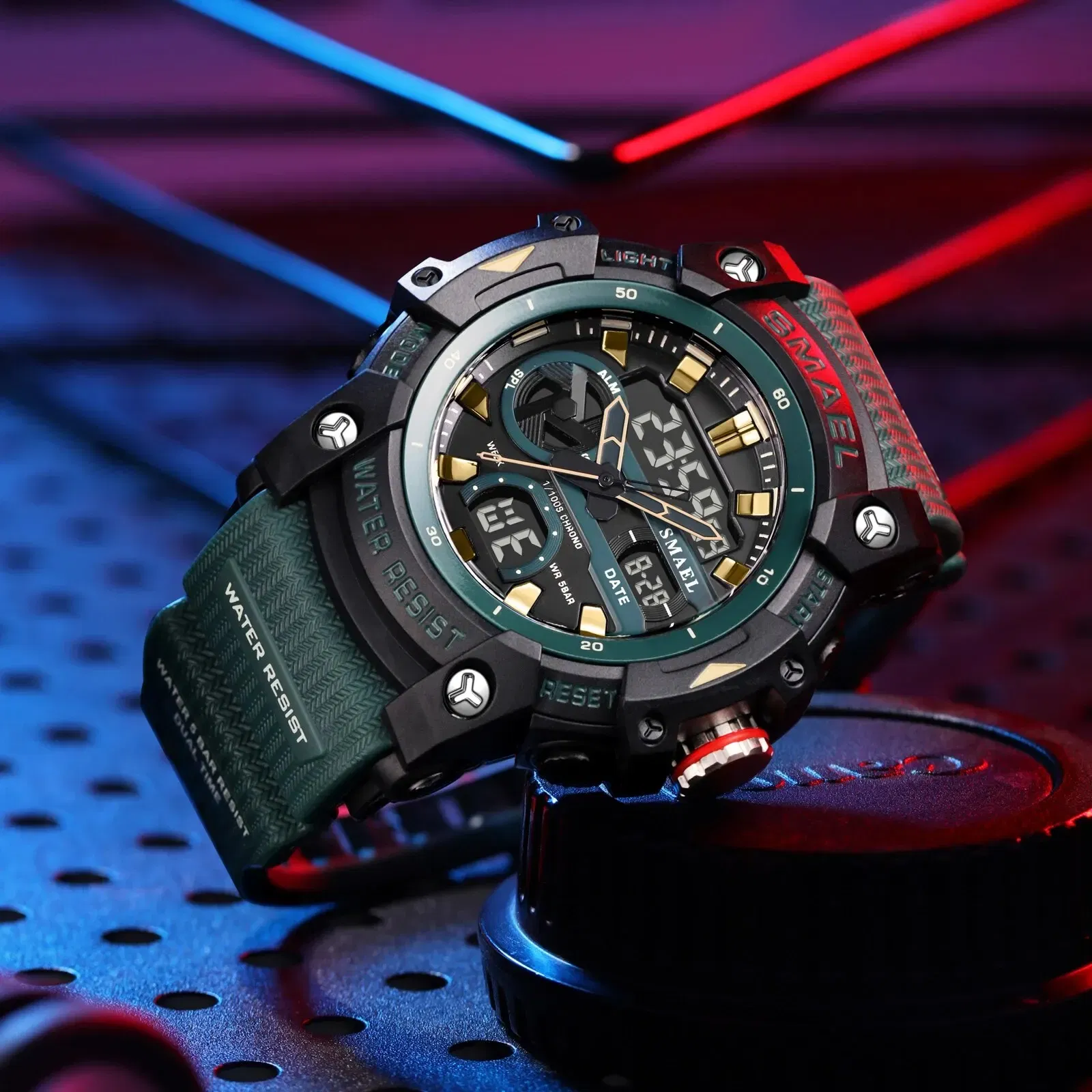 Color: Sky blue - SMAEL Sport Watches Waterproof Digital LED Display Analog Alarm Clock 8086 Young Fashion Quartz Wristwatches
