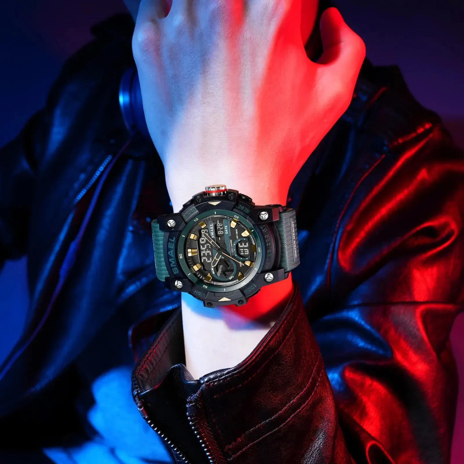 Color: Sky blue - SMAEL Sport Watches Waterproof Digital LED Display Analog Alarm Clock 8086 Young Fashion Quartz Wristwatches