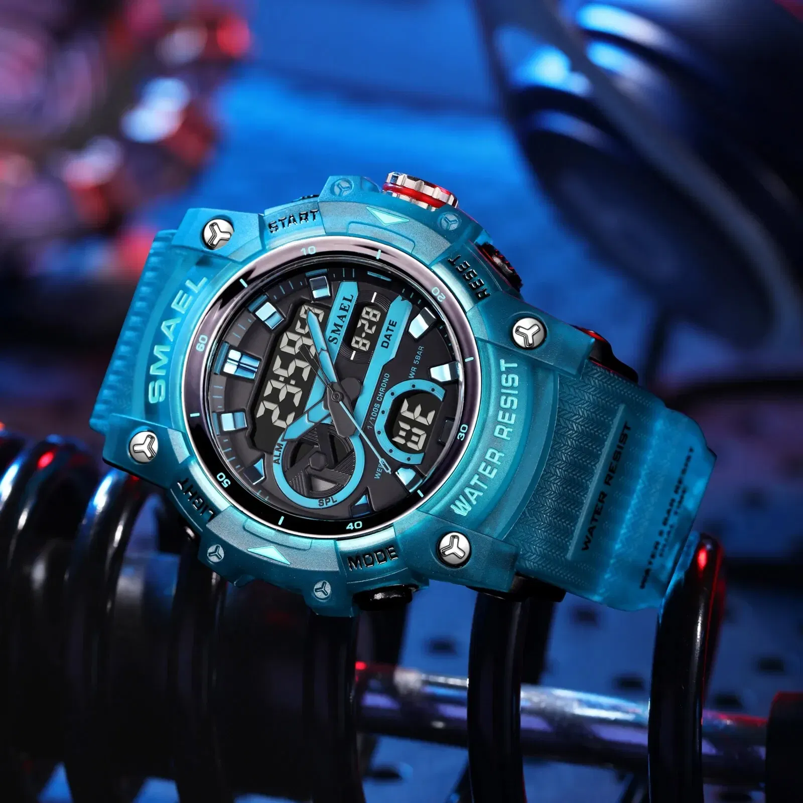 Color: Sky blue - SMAEL Sport Watches Waterproof Digital LED Display Analog Alarm Clock 8086 Young Fashion Quartz Wristwatches