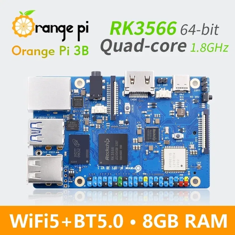 Bundle: Bundle 5, Color: Blue - Orange Pi 3B 8GB 4GB 2GB RAM Rockchip RK3566 WiFi5+BT 5.0 Gigabit LAN Port Single Board Run Android Linux OpenHarmony OS Mini PC