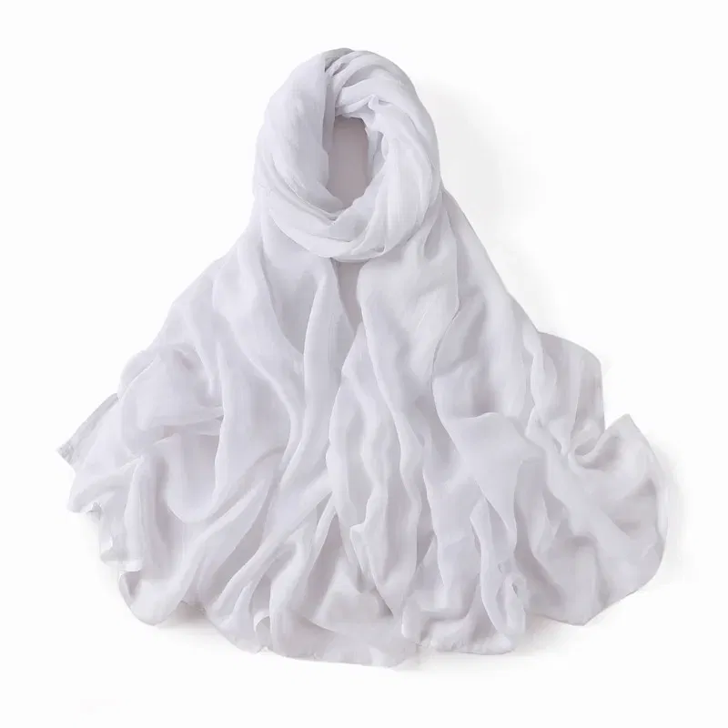 Color: WHITE - Women Big Size Plain Solid Cotton Rayon Hijab Scarf Lady High Quality Wraps and Shawls Musulman Headband Islamic Turban 180*95Cm