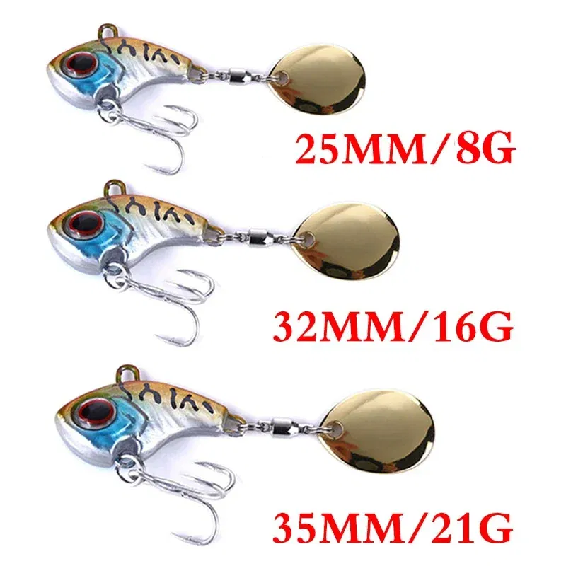 Color: Yellow, Size: 55mm, Ships From: CHINA - 1Pcs Rotating Metal VIB vibration Bait Spinner Spoon Fishing Lures 8g/16g/21g Jigs Trout Wobbler Fishing Hard Baits Tackle Pesca