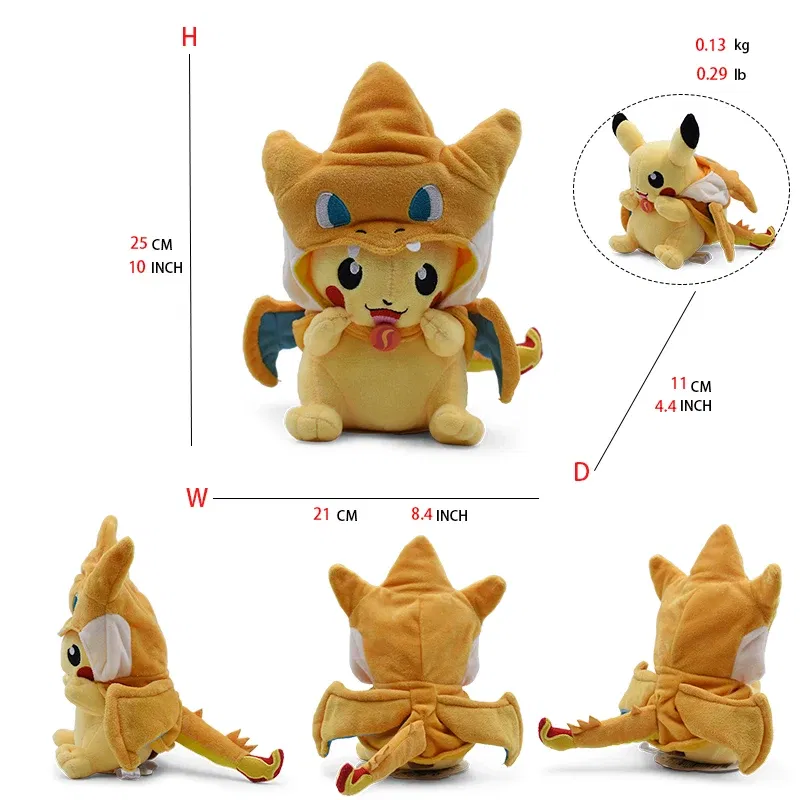 Color: Gold - Cos Eevee Pikachu Cosplay Plush Toys Pikachu Peluche Lucario Stuffed Animal Doll Collectible Gift,Cartoon 20-30CM