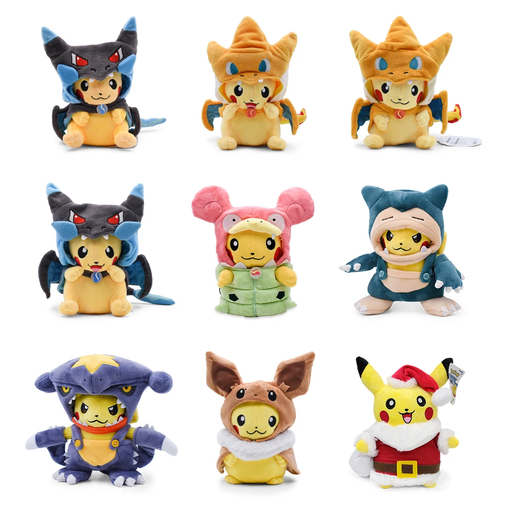 Color: Gold - Cos Eevee Pikachu Cosplay Plush Toys Pikachu Peluche Lucario Stuffed Animal Doll Collectible Gift,Cartoon 20-30CM