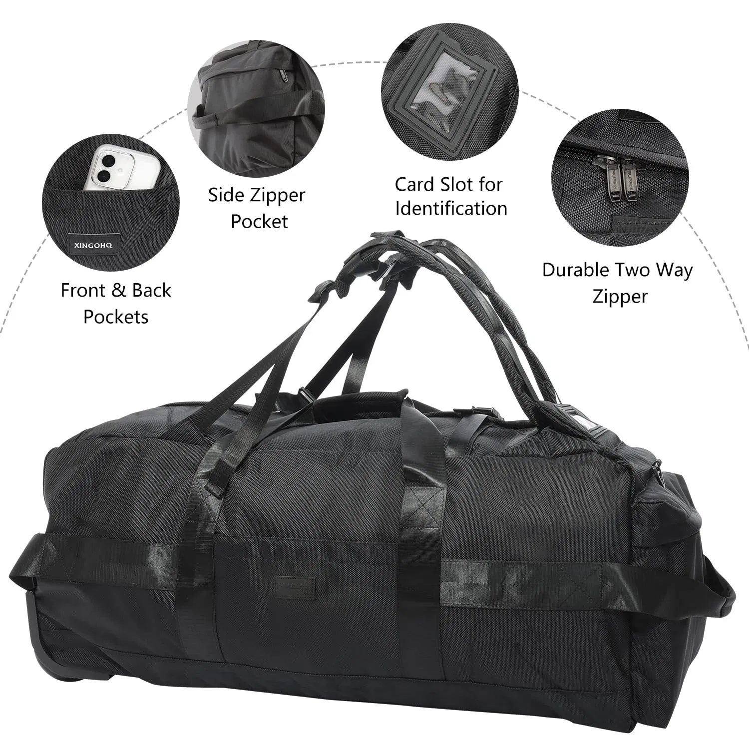 Color: GRAY - 80L Rolling Duffle Bag with Wheels 31" Heavy-Duty Foldable Travel Duffel Bag Water-Resistant Wheeled Luggage with Shoulder Strap