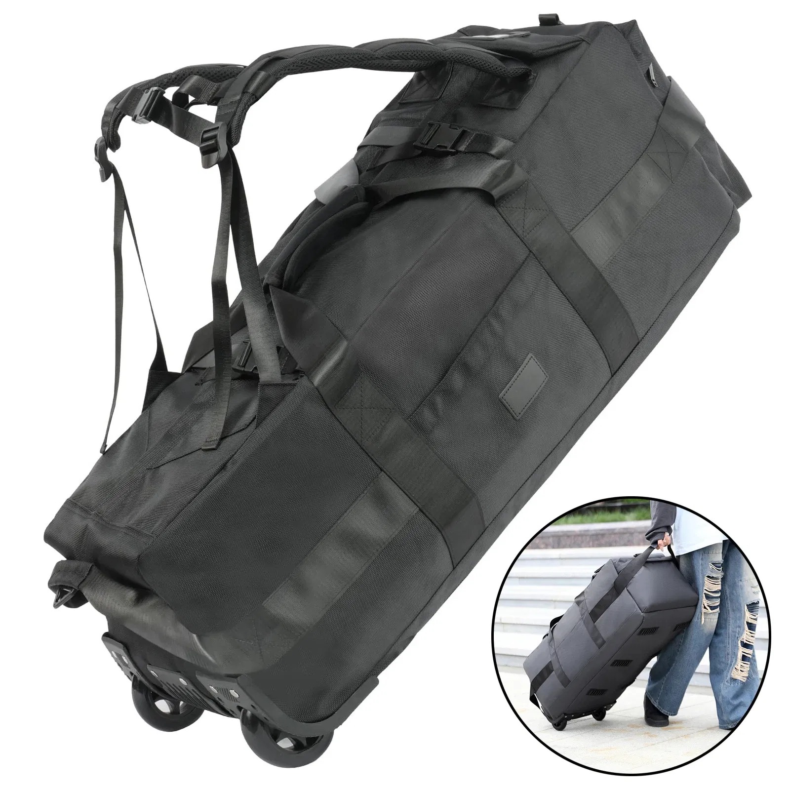Color: GRAY - 80L Rolling Duffle Bag with Wheels 31" Heavy-Duty Foldable Travel Duffel Bag Water-Resistant Wheeled Luggage with Shoulder Strap