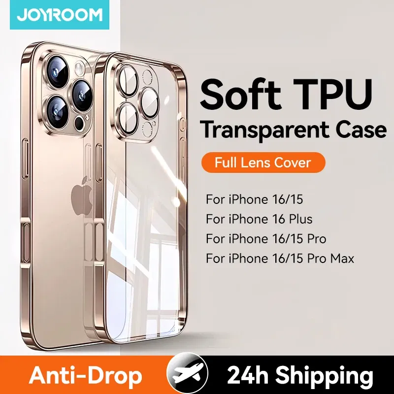 Color: SKY BLUE, Material: ABS - Joyroom Case For iPhone 16 15 14 13 Pro Max Transparent Cover For iPhone 16 Pro Max Soft TPU Anti-drop Case With Len Protection