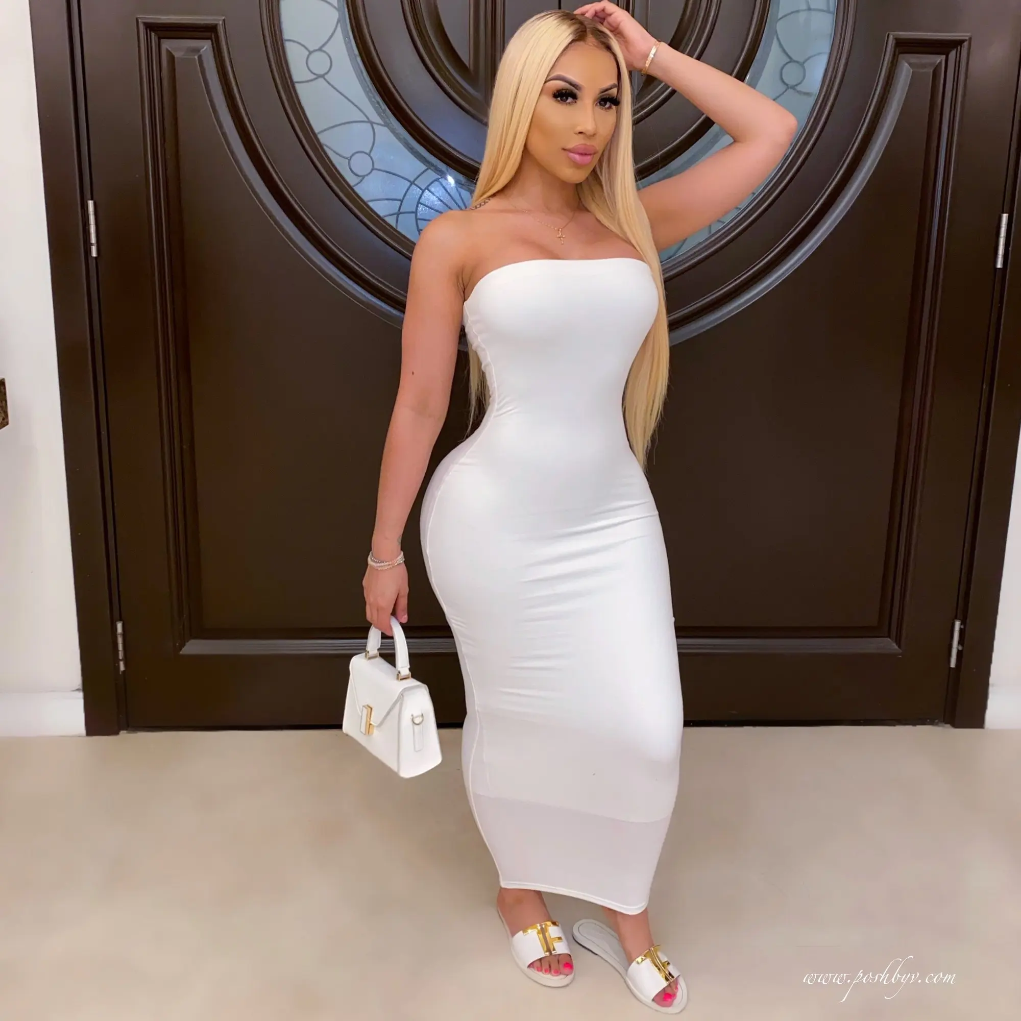 Color: WHITE, Size: L - summer women's sexy sleeveless chest wrapped Long Beach Dress