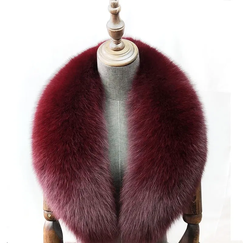 Color: Silver, Size: L - 100% Natural Real Fox Fur Collar For Women Men Coat Jacket Fur Scarf Winter Extra Large Size Neck Warmer Fur Scarf Shawls Wraps