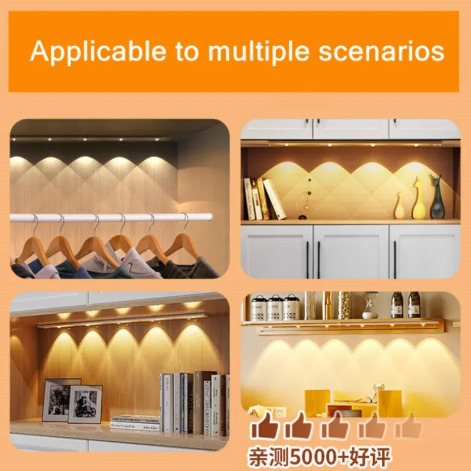 Color: Light Grey, Ships From: CHINA, Emitting Color: light yellow - LED Night Light Kitchen Under Cabinet Light 17/30/60cm Rechargeable PIR Motion Sensor Closet Wardrobe Lamp Aluminum Night Light