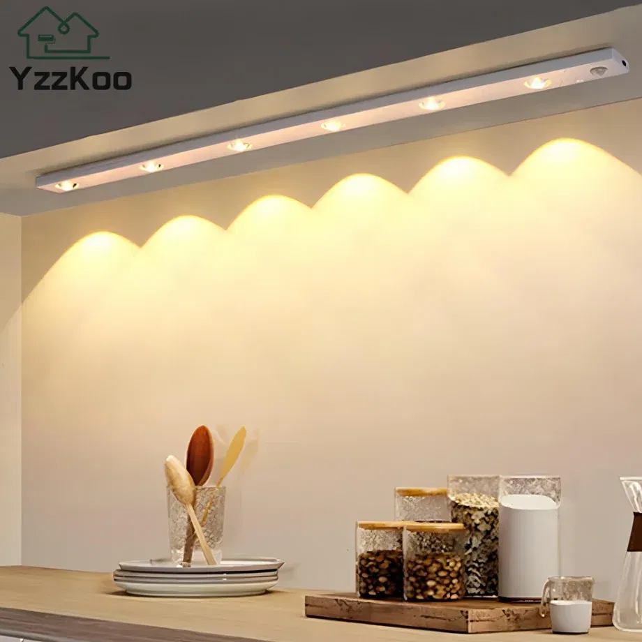 Color: Light Grey, Ships From: CHINA, Emitting Color: light yellow - LED Night Light Kitchen Under Cabinet Light 17/30/60cm Rechargeable PIR Motion Sensor Closet Wardrobe Lamp Aluminum Night Light