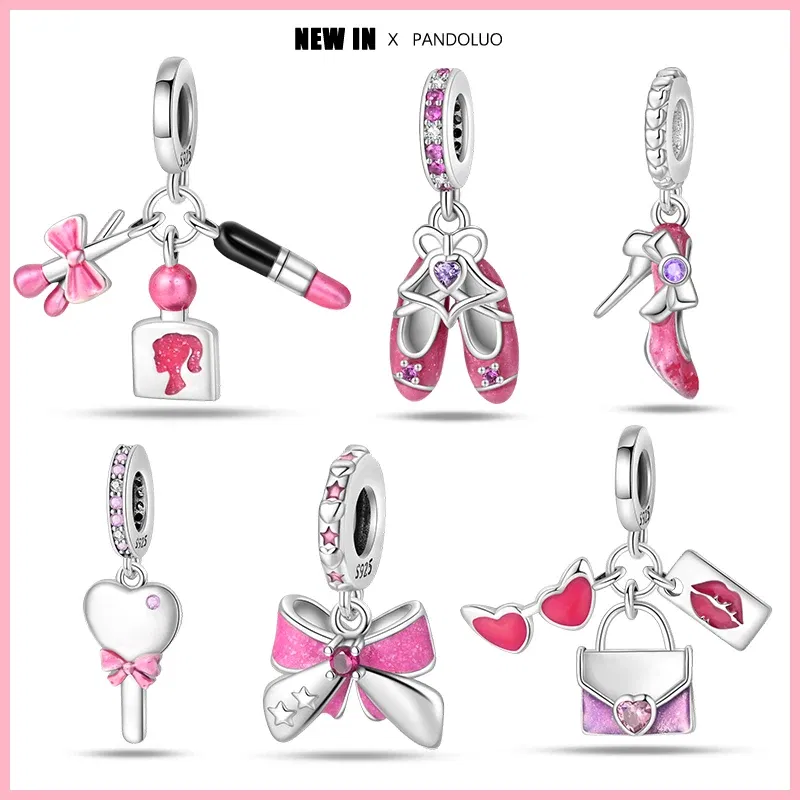 Color: Lavender - 2024 New Fashion 925 Sterling Silver Crystal Slippers Barbie Series Charm Beads Suitable for Pandora Original Bracelet DIY Gift