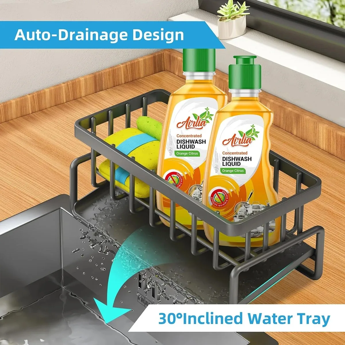 Color: Light Yellow - Kitchen Sink Drain Rack Organizer Sponge Storage Faucet Holder Soap Drainer Dishcloth Towel Rack Kitchen Sink Organizer