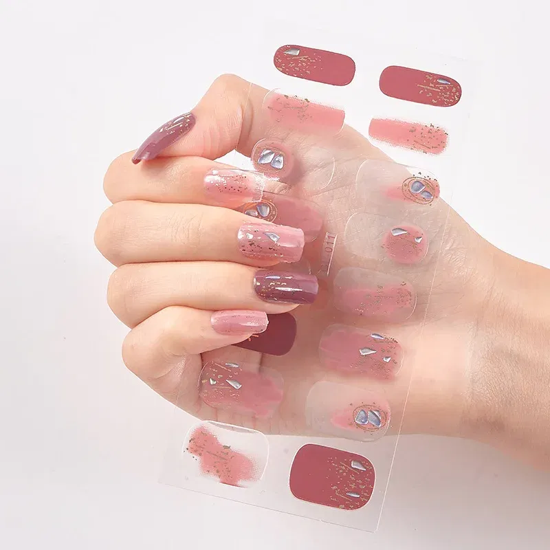 Color: Greyish Brown - 16 Tips/Sheet Patterned Nails With Creative Nail Polish Nail Art Stickers 2020 Temporary Tattoos Kids Full Cover Nail Stickers