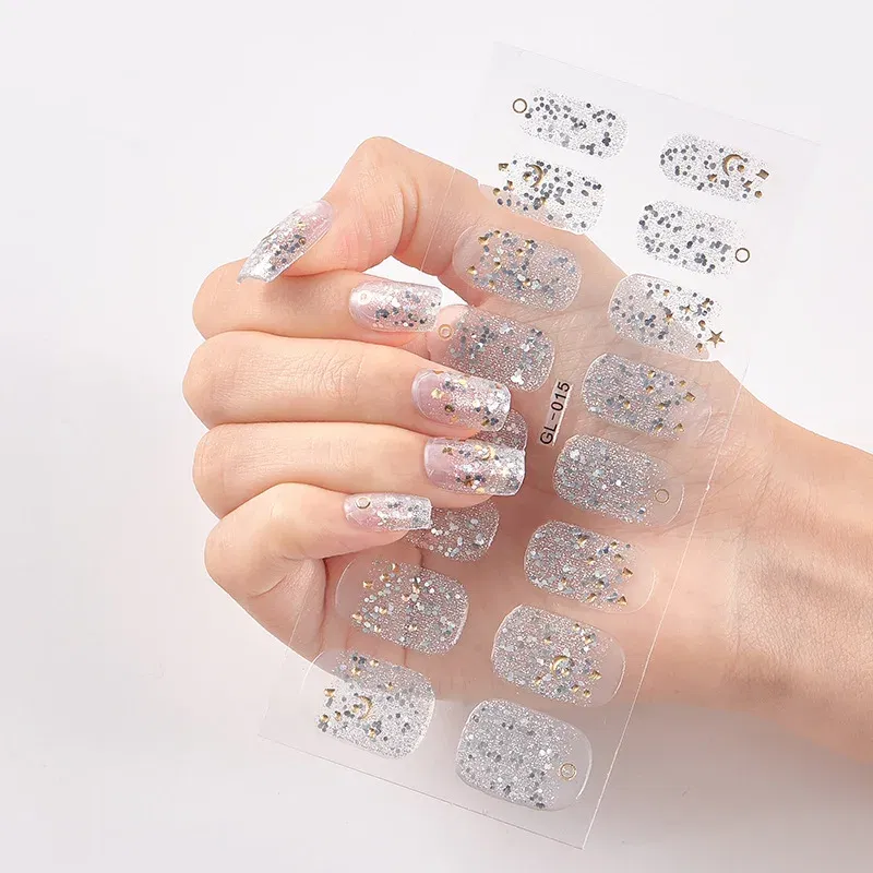 Color: Greyish Brown - 16 Tips/Sheet Patterned Nails With Creative Nail Polish Nail Art Stickers 2020 Temporary Tattoos Kids Full Cover Nail Stickers