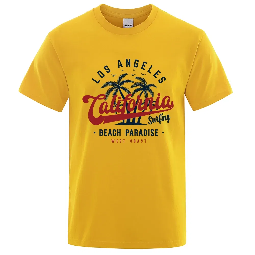 Color: black, Size: XXL - Los Angeles California Beach Paradise Men Tops Fashion Crewneck T Shirt Cotton Summer T-Shirt Breathable Oversize Clothes