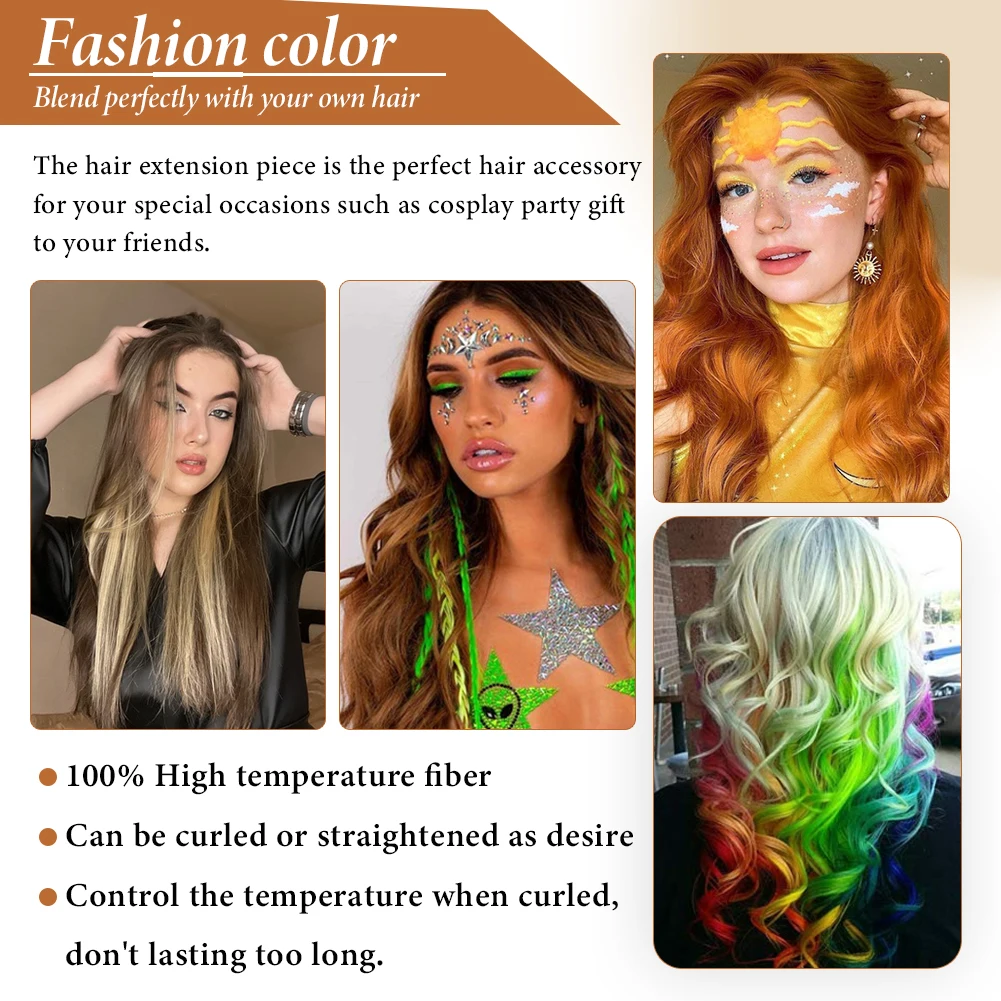 Color: OMBRE, Stretched Length: 22inches, Ships From: CHINA - Synthetic 10 Pcs Straight Hair Extensions Clip in Hairpieces 22 Inch Hightlight Colorful Hair for Women Party Cosplay Gifts