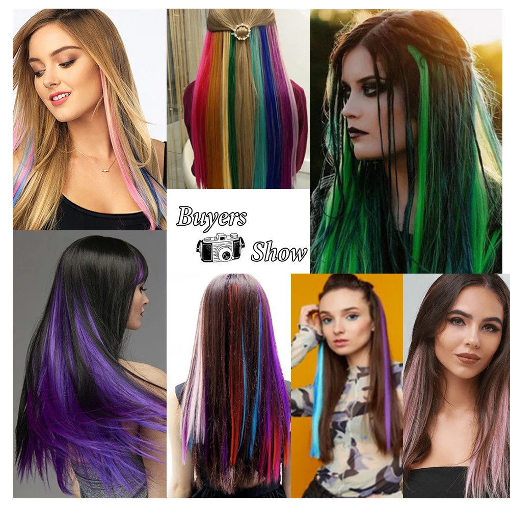 Color: OMBRE, Stretched Length: 22inches, Ships From: CHINA - Synthetic 10 Pcs Straight Hair Extensions Clip in Hairpieces 22 Inch Hightlight Colorful Hair for Women Party Cosplay Gifts