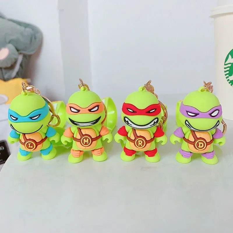 Color: Black, Size: 12cm - Ninja Turtles Keychain Schoolbag Cartoon Pendant  Anime Key Chain Keyrings Car Key Ring Accessories Kids Adults Birthday Gifts