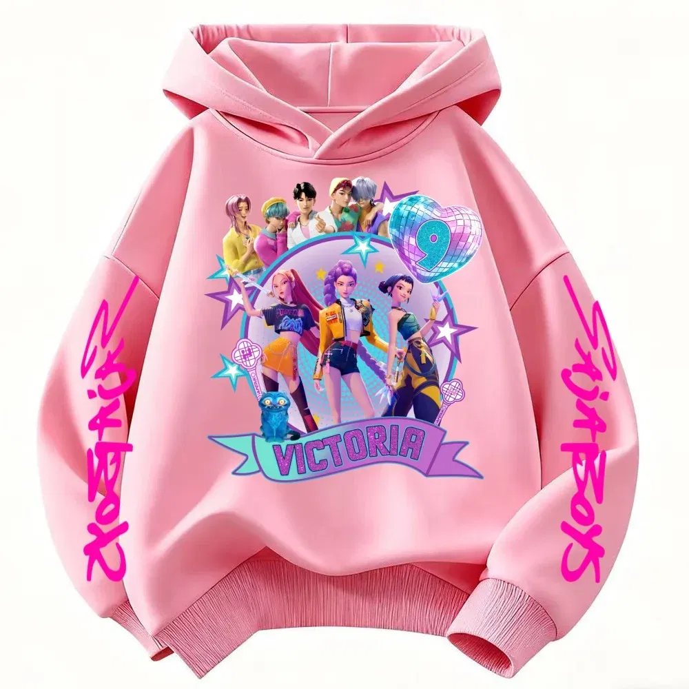 Color: Blue, Kid Size: 7 - Movie Kpop Demon Hunters Shining light ball Hoodie Men Women Cartoon Fashion Sweatshirt Male Casual boys&girls Pullover Hoodies