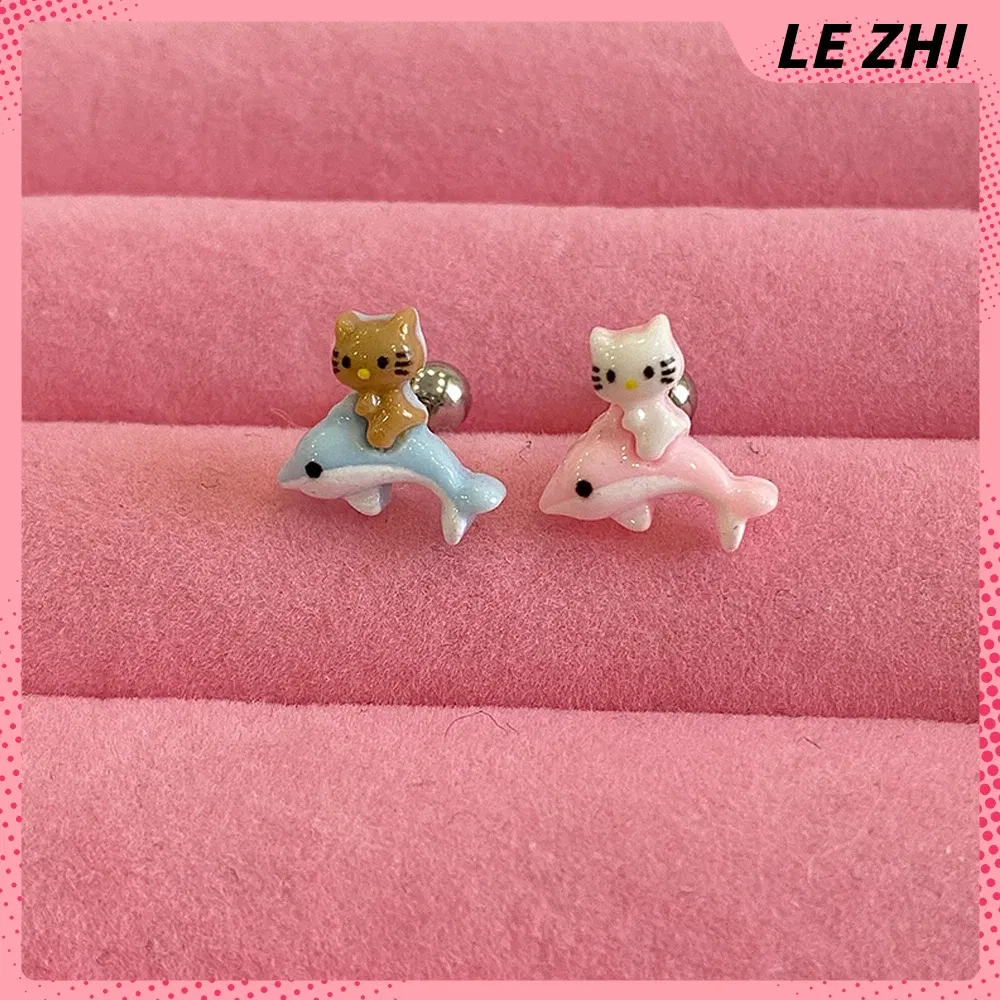 Color: MINT GREEN, Size: M - Hawaii HelloKitty Cute Ear Stud Coconut Palm Earrings Anime Accessories Maiden Heart Girls Birthday Present Fashion Jewelry Gift