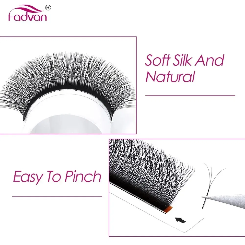 Curl: D, Length: 14mm - Fadvan 4D W In Shape Eyelash Extension Premade Volume Fans Soft Style Mink Easy To Embellish Natural False Eyelashes